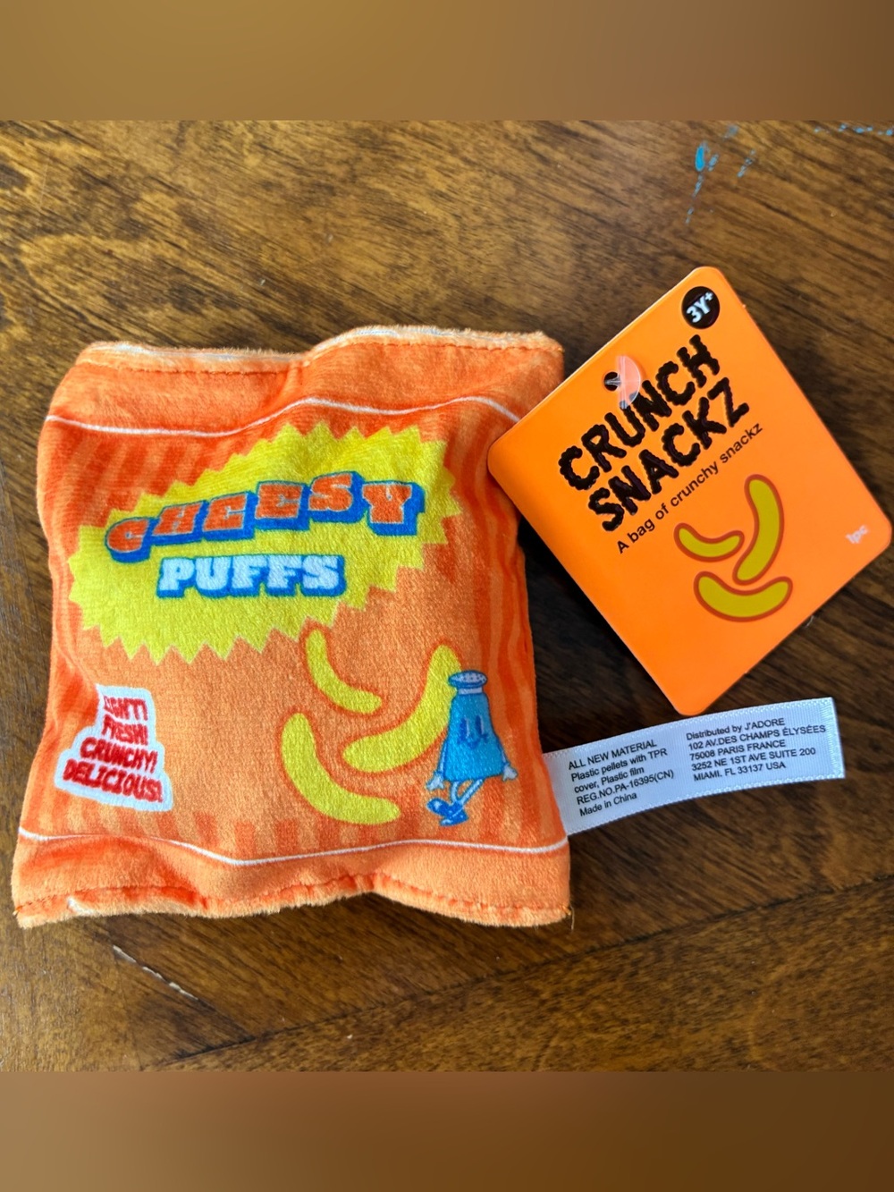 J’Adore Orange Plush “Cheesy Puffs” Crunch Snackz Snack Sensory Toy. Brand new!